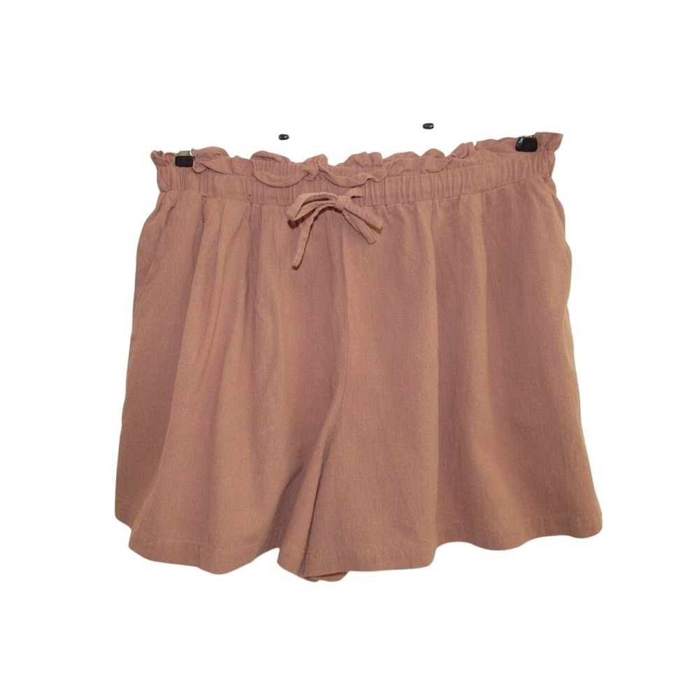 Women's Shorts 2XL Linen Blend Paperbag High Waist Tie Terracotta Brown